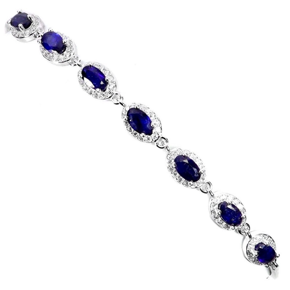 3.54ct Blue Sapphire White Topaz adjustable Silver bracelet 925